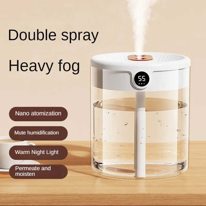 Dual Spray Humidifier USB Large Capacity Home 2L Quiet Bedroom LED Digital Display Night Light Office Desktop Mini Diffuser M250627