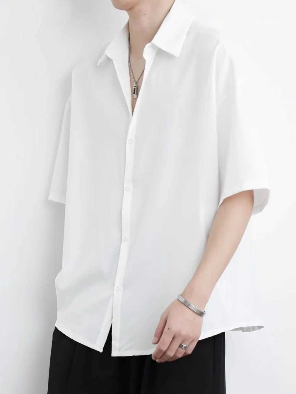Short Sleeve Shirts for Men Black Plain White Cotton Designer Fashion 2025 Silk Aesthetic Vintage New in Elegant Tops Man Shirt W250627