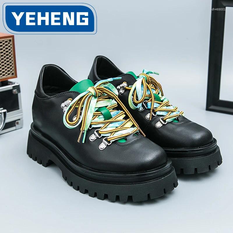 Dress Shoes Designer Men Casual Leather Japanese Style Mens Breathable Fashion Lace-Up Thick Sole Lnternet Celebrity