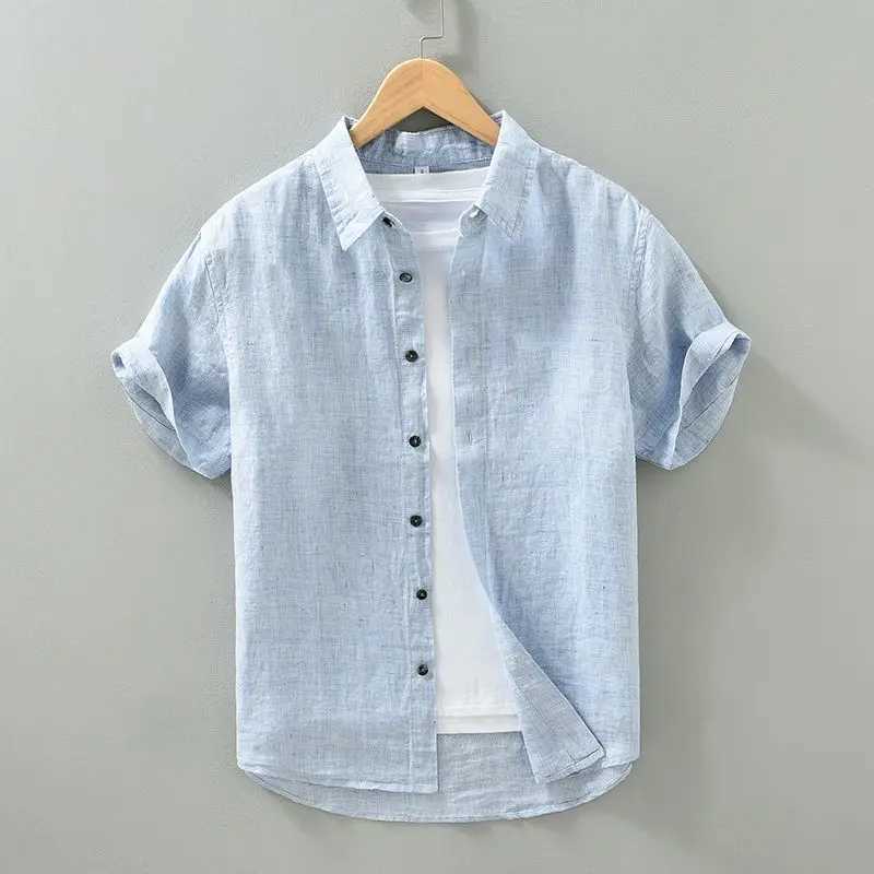 New Summer Linen Short-sleeved Shirt for Mens Thin Style Breathable Loose Casual and High-end W250627