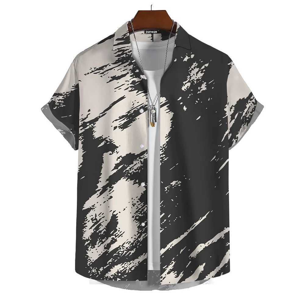 Vintage Black And White Mens Shirt Casual Short Sleeved Top Minimalist Printed Top New Streetwear Daily Mens Clothing 5XL W250627