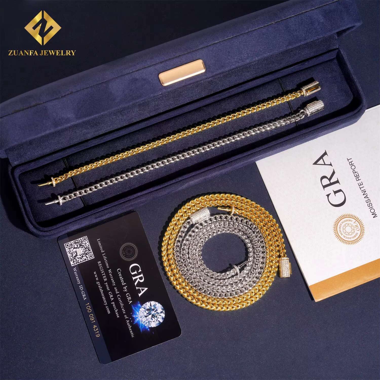 Factory Price 4mm Iced Out Hip Hop Style Jewelry VVS Moissanite Diamond Clasp Necklace Stainless Steel Rope Chain Men Women