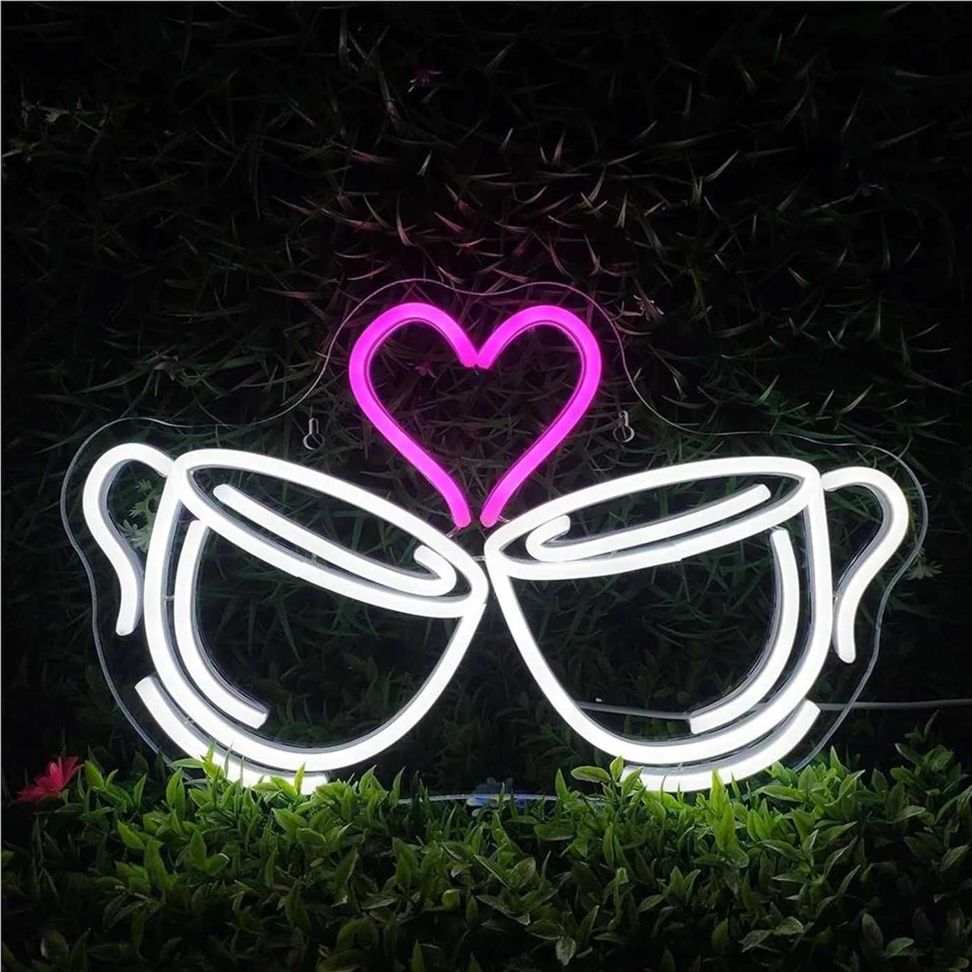 Heart Coffee Neon Sign LED Neon Light Sign USB Powered for Wall Coffee Shop Decor Game Room Man Cave Club Bar Birthday Gifts XJ250626
