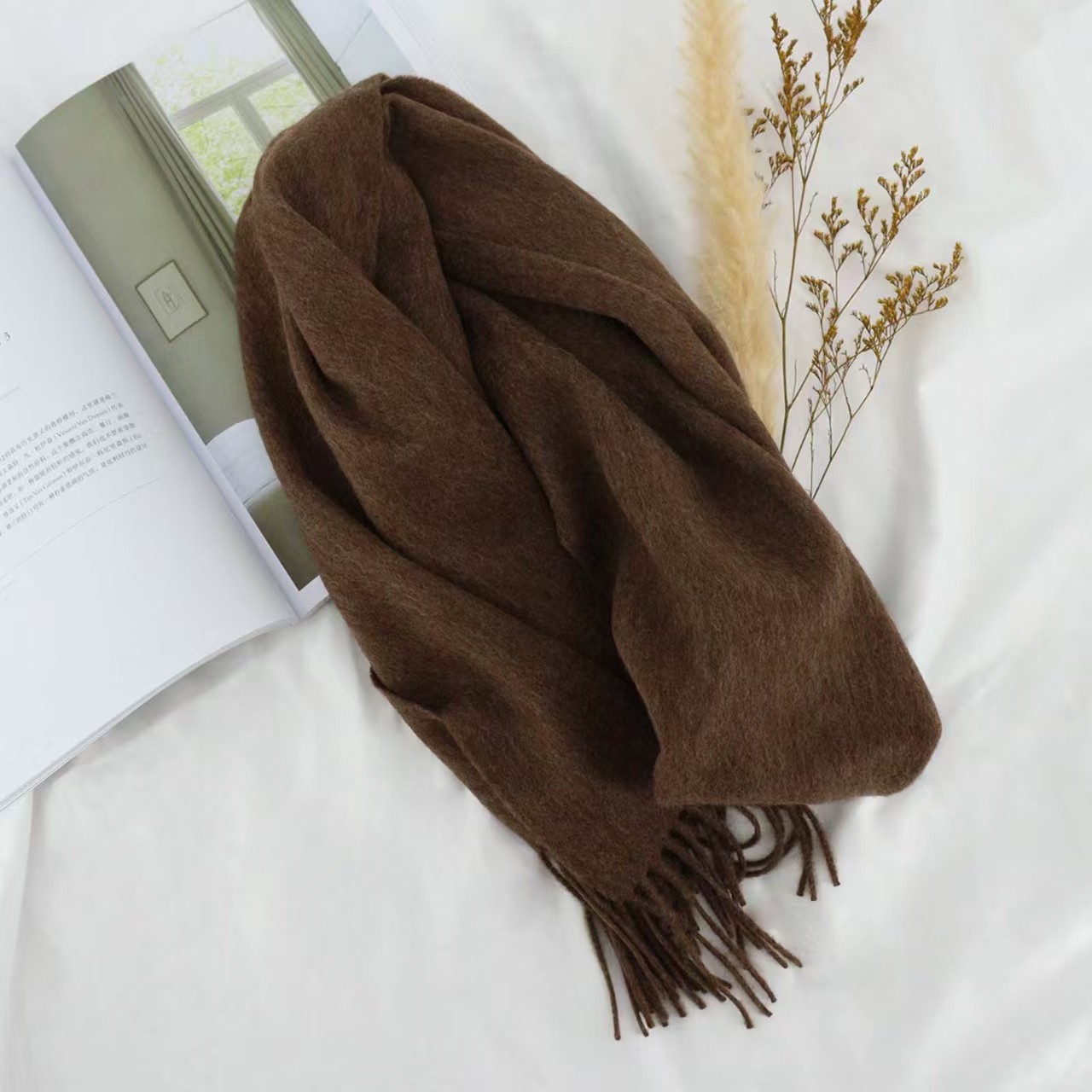 T1085 solid color 100% wool scarf for women, high-end ladies' versatile spring and autumn thin neck scarf