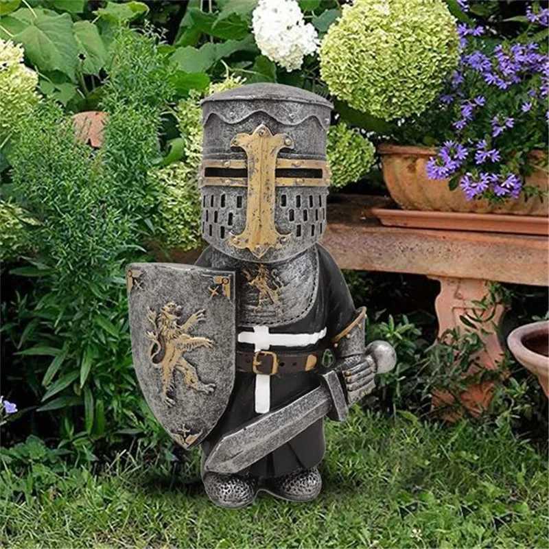 Knight Garden Statue Guard Cross Templar Dwarf Guard Armor Samurai Miniature European Knight Resin Garden Decoration X250627