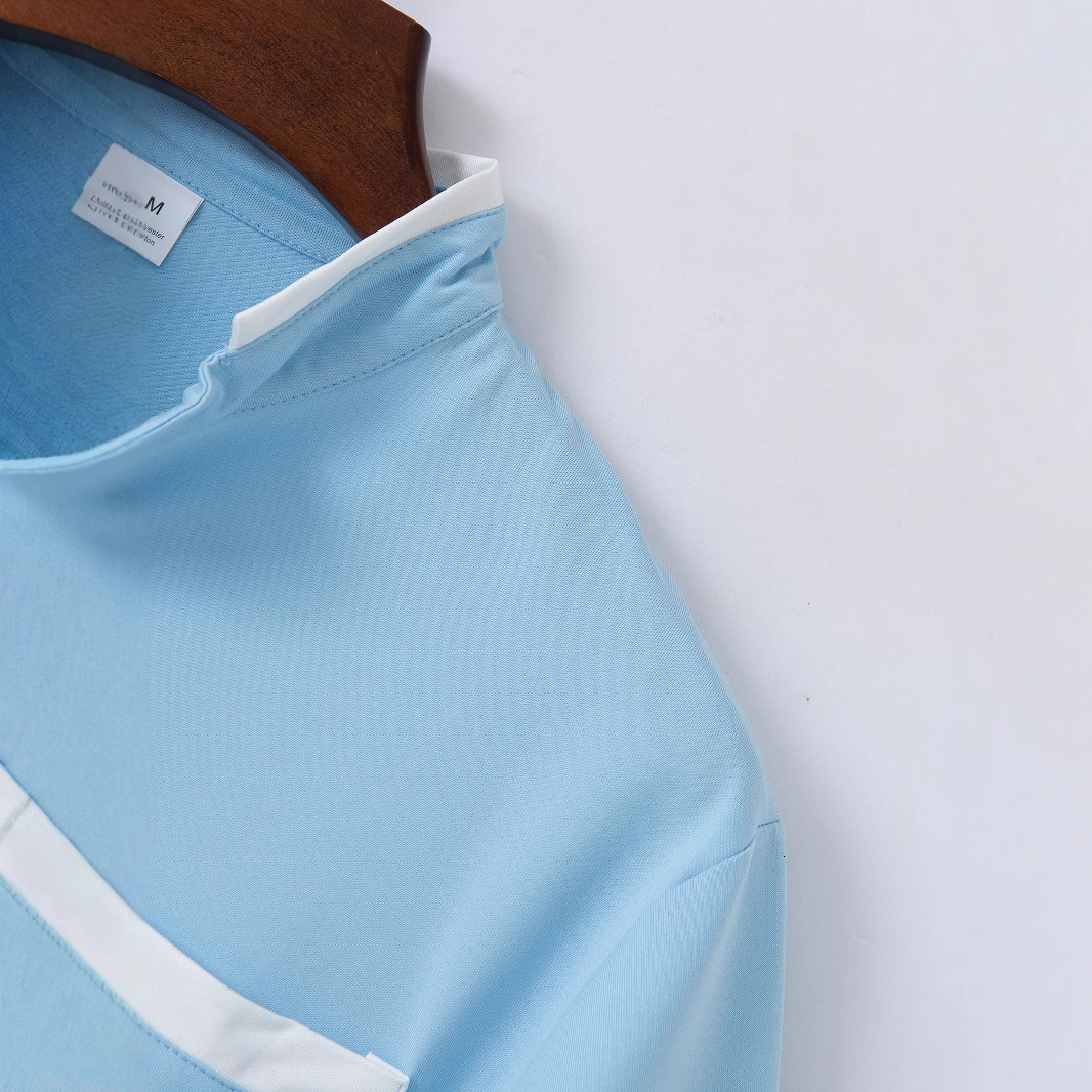 New Men's Summer Business Casual Short Sleeve Polo Breathable Color Block Henley Shirt