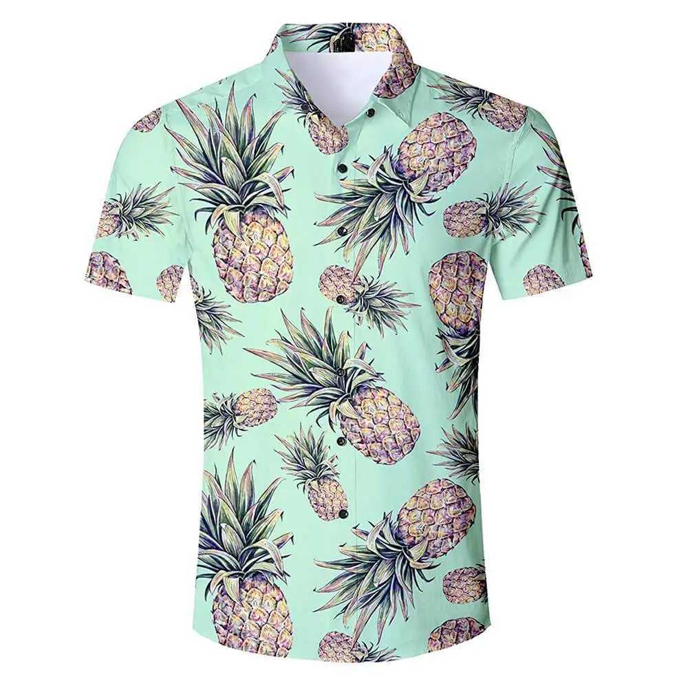Funny Pineapple Shirts 3D Print Mens Beach Blouse Vocation Lapel Hawaiian Shirts Clothing Button Up W250627