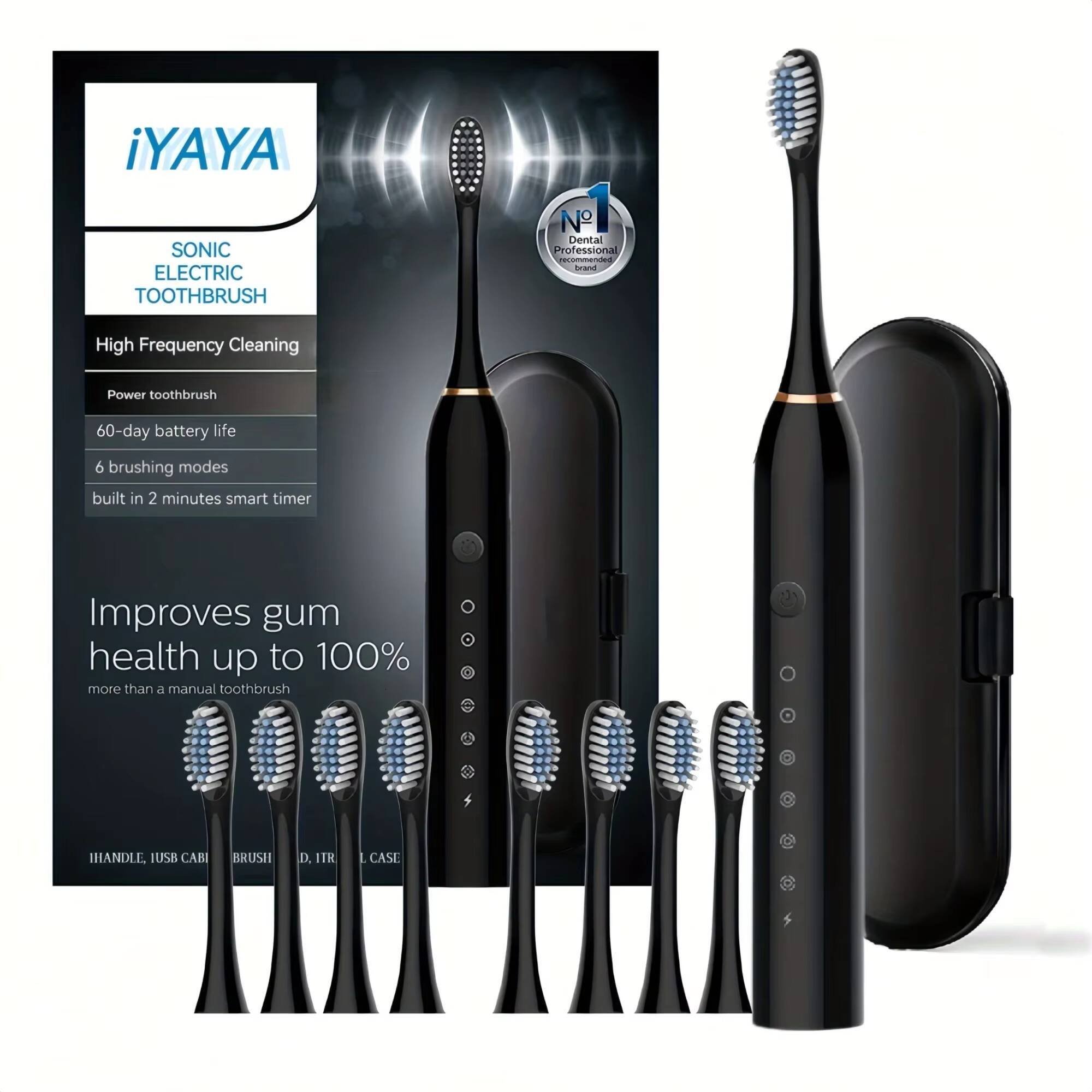 Electric Toothbrush Set, Comes 8 Brush Heads & Travel Case, 6 Modes with 2 Minutes Built in Smart Timer, Effective Teeth a