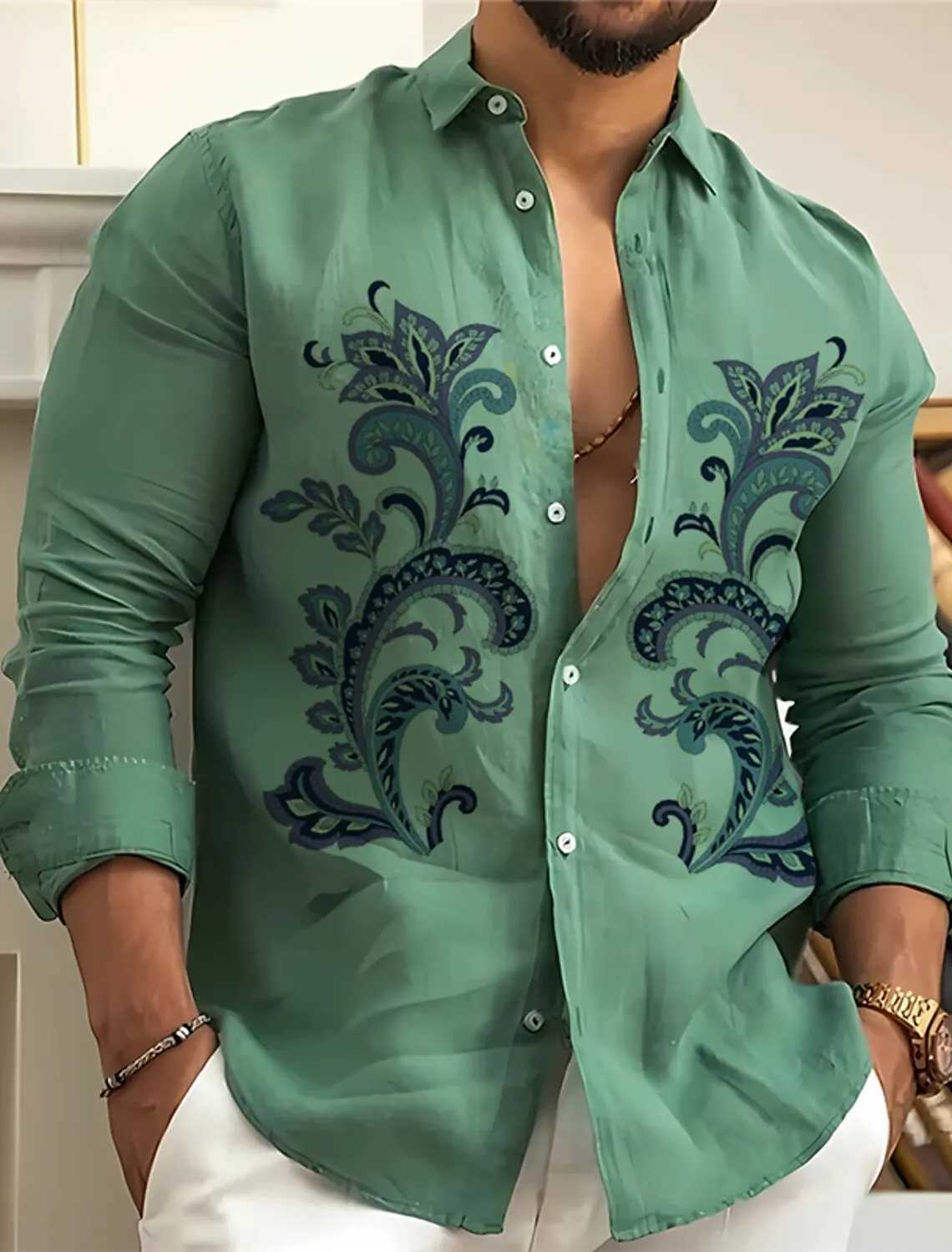 Autumn Mens Casual Versatile Fashion Street Mens Shirt Lapel Single-Breasted Shirt Mens Sailing Long-Sleeved Shirt W250627