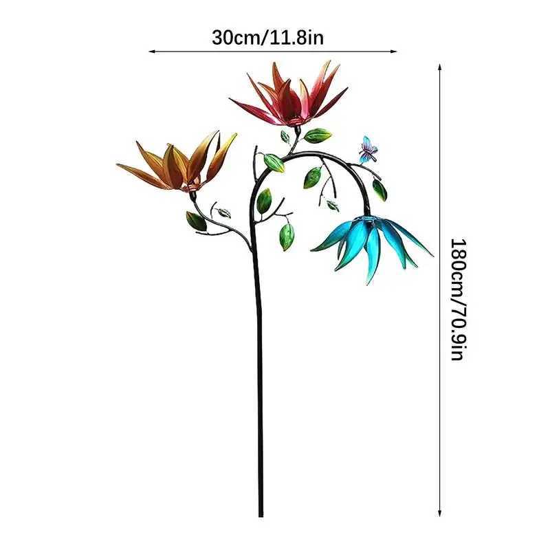 Large Metal Wind Spinner With Three Spinning Flowers Butterflies Windmill Wind Sculpture Outdoor Garden And Yard Art Decor X250627