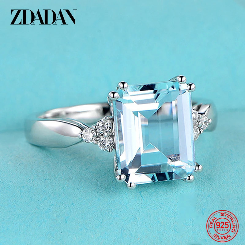 ZDADAN 925 Sterling Silver Fashion Aquamarine Gemstone Ring For Women Wedding Party Jewelry Gifts Wholesale 250626 - view 3