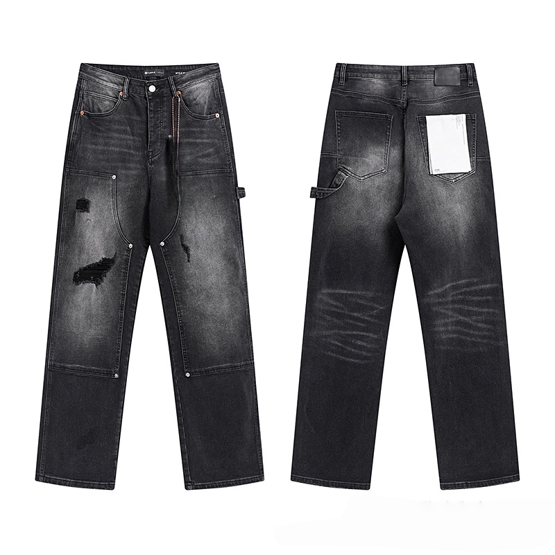 Mens Designer Purples Jeans Fashion Ripped Joggers Baggy Wide Leg Jean Denims For Man Black Hip Hop Distressed Flared Pants High Quality