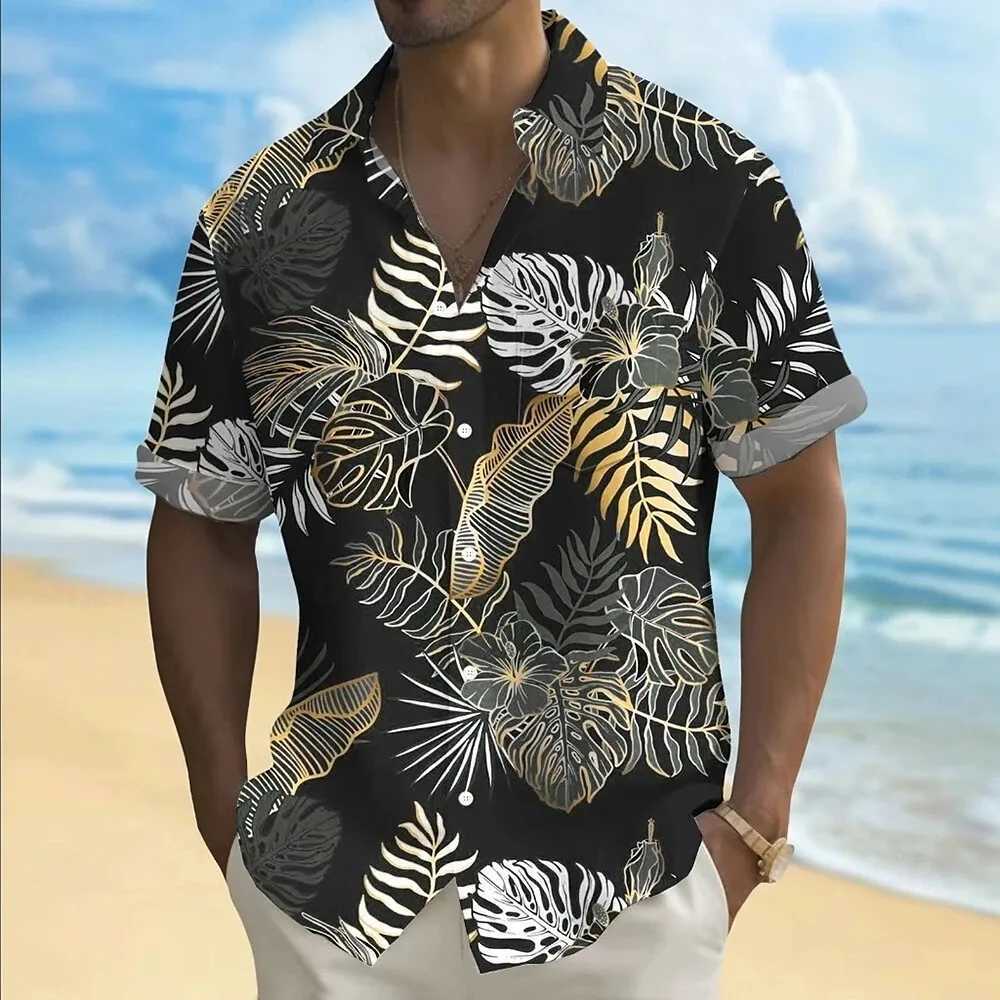 Hawaiian Shirt For Men Palm Tree Print Summer Casual Lapel Short Sleeve Shirts Male Outdoor Travel Oversized Clothing W250627