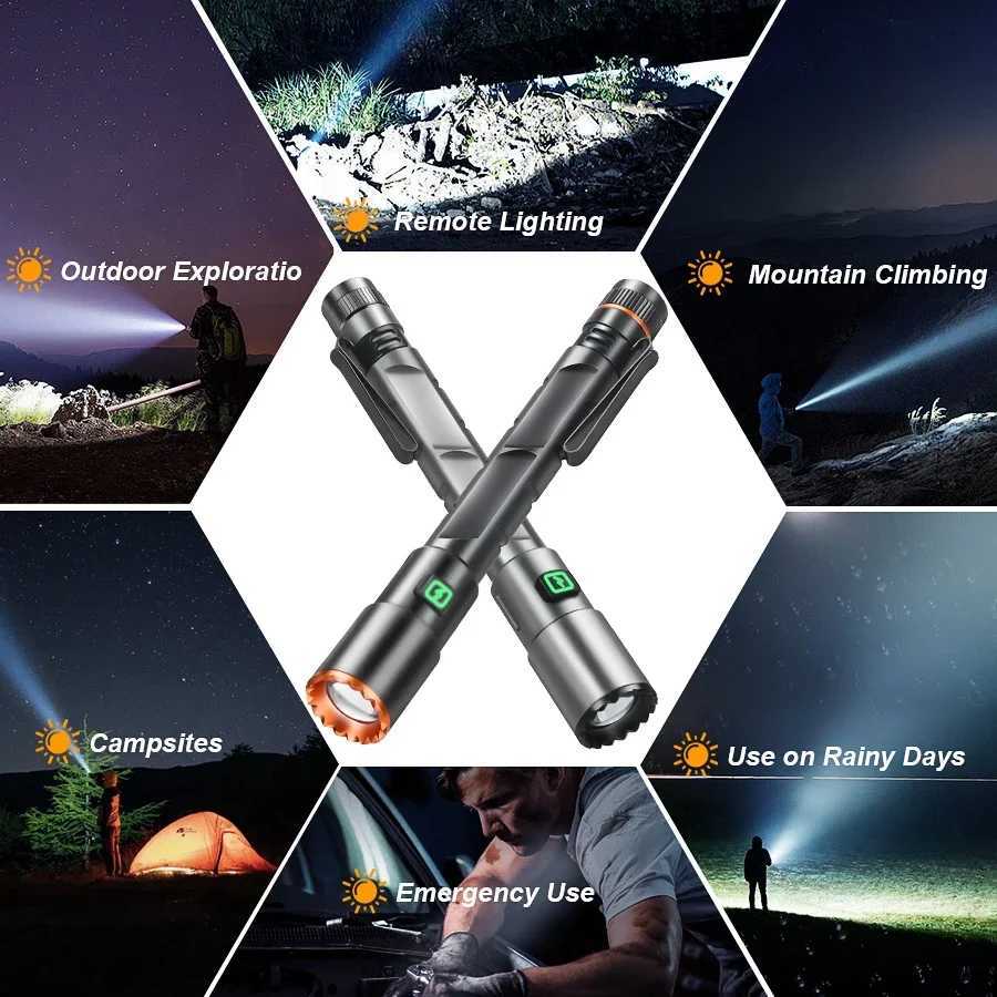Mini Powerful LED Flashlight Zoom Tactical Torch With Pen Clip Light USB Rechargeable Magnet Work Light Outdoor Camping Fishing W250701