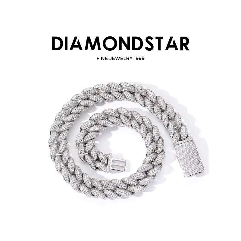 Hip Hop VVS Moissanite 16mm Width Cuban Link Chain Necklace Bracelet Fine Jewelry 925 Sterling Silver Diamond Cuban Link Chain