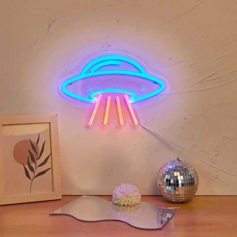 LED Neon Lights Dimmable Space Neon Signs for Wall UFO Neon Light up Sign for Bedroom Kids Space Game Room Neon Wall Signs Decor XJ250626