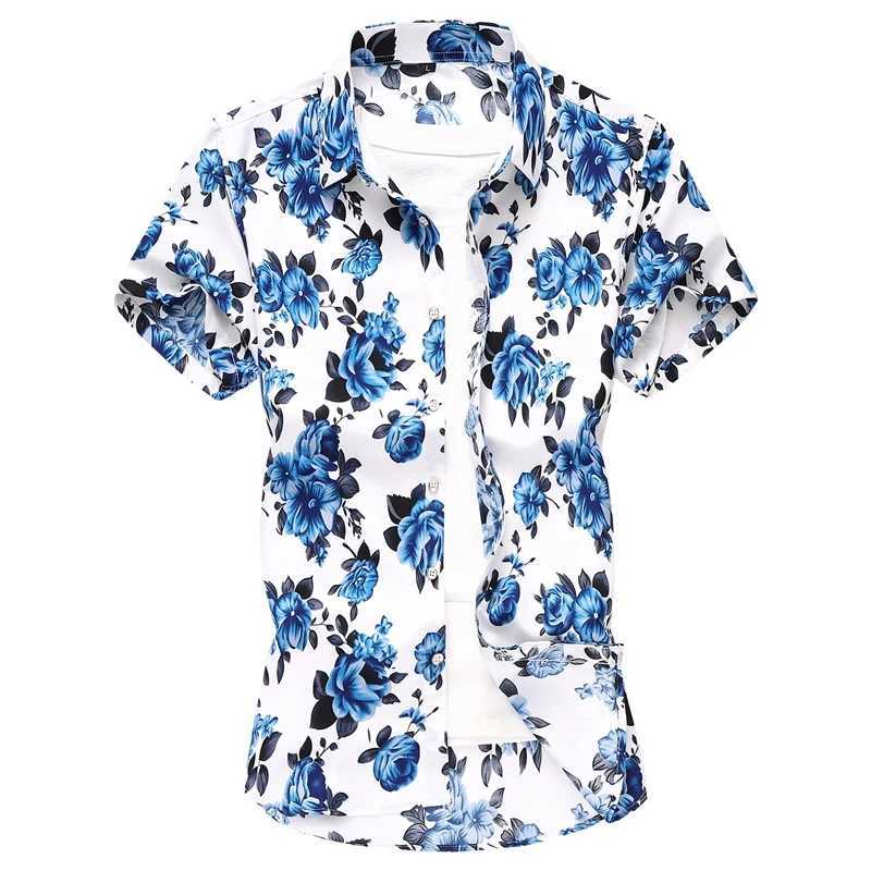 Summer Mens Shirts Printed Short-Sleeved Plus Size Youth Casual Short-Sleeved Floral Shirt M-7XL Code W250627