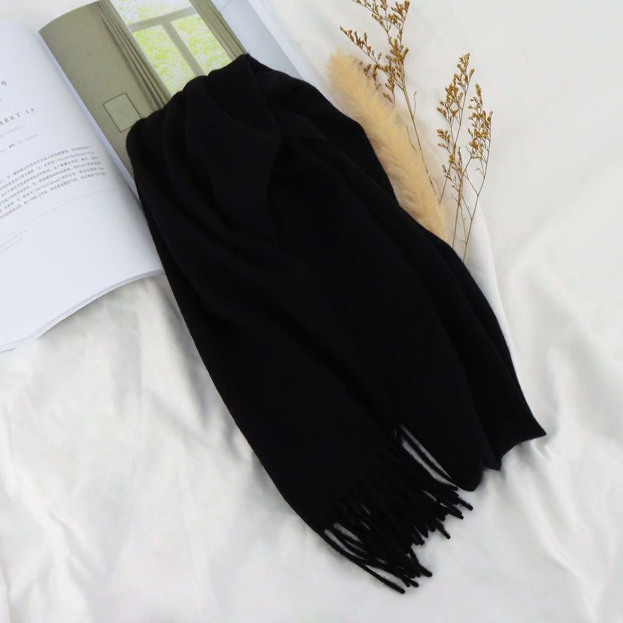 T1085 solid color 100% wool scarf for women, high-end ladies' versatile spring and autumn thin neck scarf