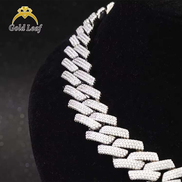 Goldleaf Jewelry S925 Sterling Silver Custom Cuban Chain Necklace Hip Hop 8mm-15mm VVS Moissanite Cuban Link Chain for Men