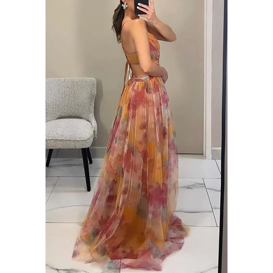 Hollow Fashion Loungewear Dress Women Summer Elegant Sleeveless V-Neck Party Dress Backless Lace-Up Simple Ladies Dress 250626