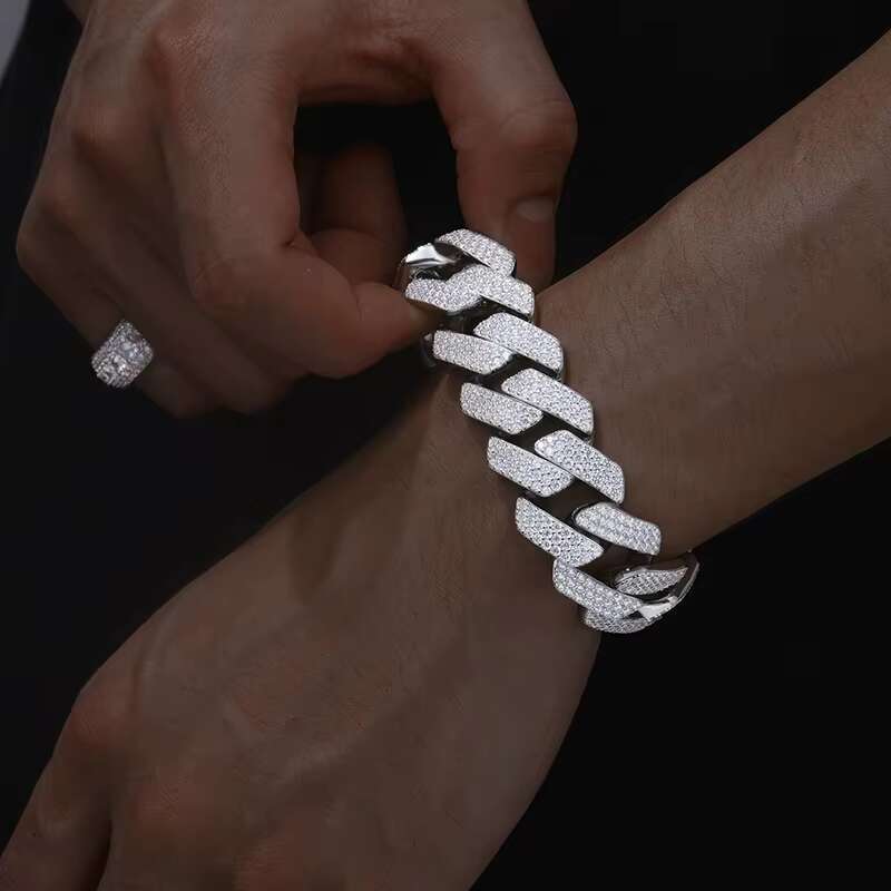 Fully Iced Out Moissanite Cuban Hip Hop Chain Bracelet For Men 13mm Solid 925 Sterling Silver Unisex Jewelry Gift