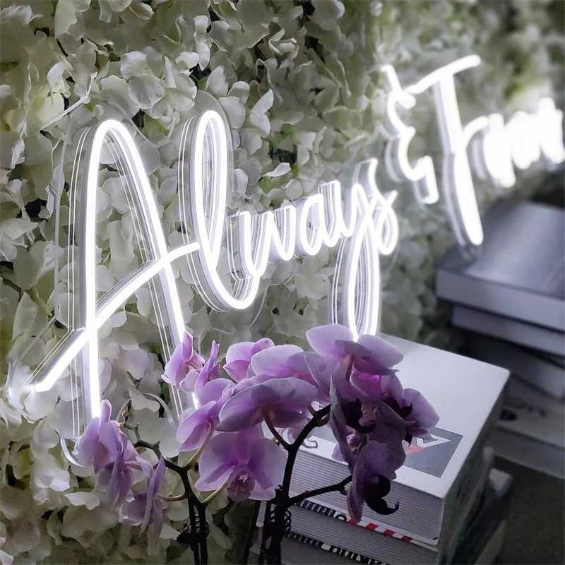 Always Forever Neon Led Sign Room Decoration Marriage Wedding Boda Romantic Letter Wall Light Dimmable Lamp Aesthetic DecorXJ250626