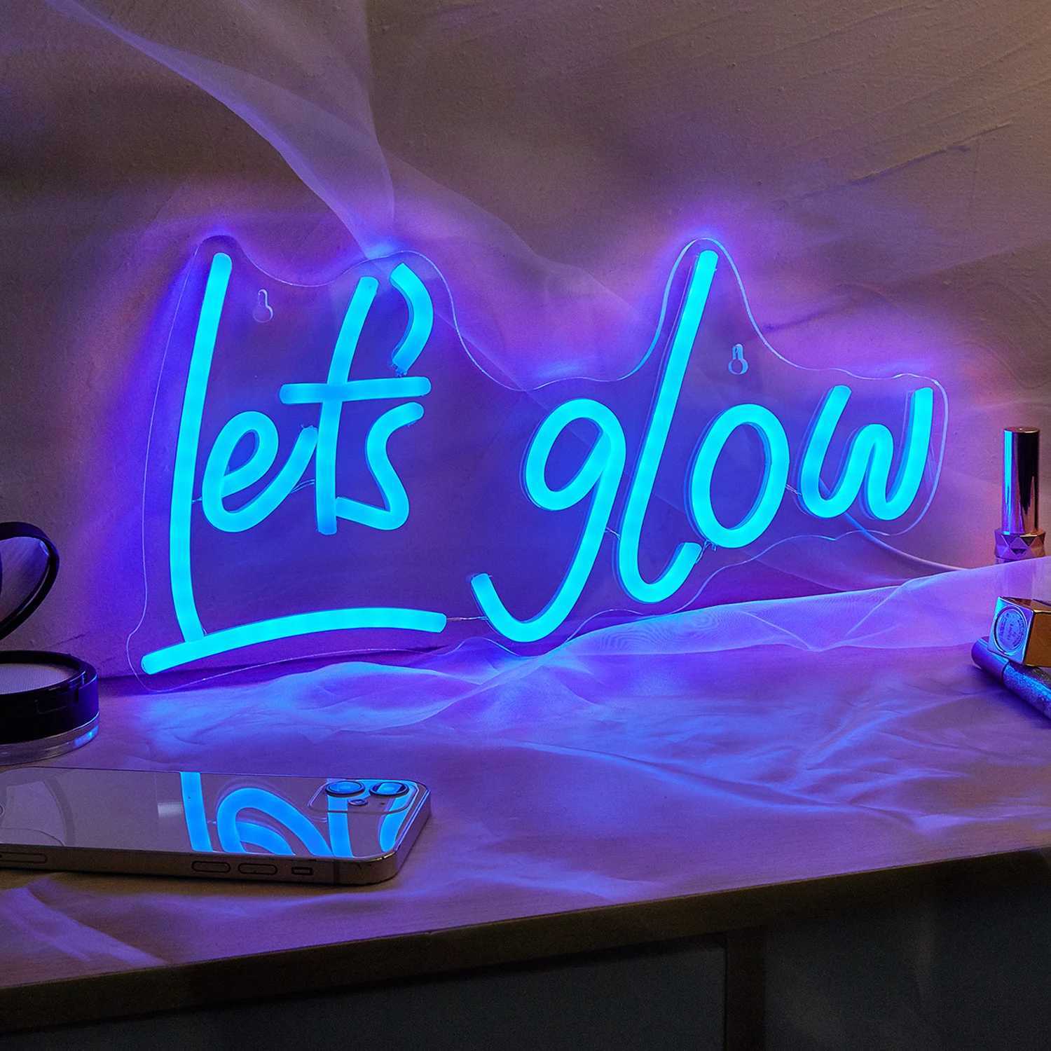 Chi-buy Lets Glow LED Neon Sign USB Powered Neon Signs Night Light 3D Wall Art Game Room Bedroom Living Room Decor Lamp Signs XJ250626