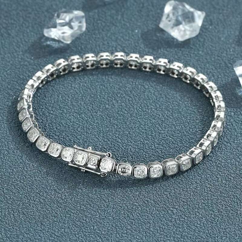 Moissanite Asscher Square Bracelet Women S925 Silver Light Luxury High-end Full Diamond Square Diamond Tennis Bracelet
