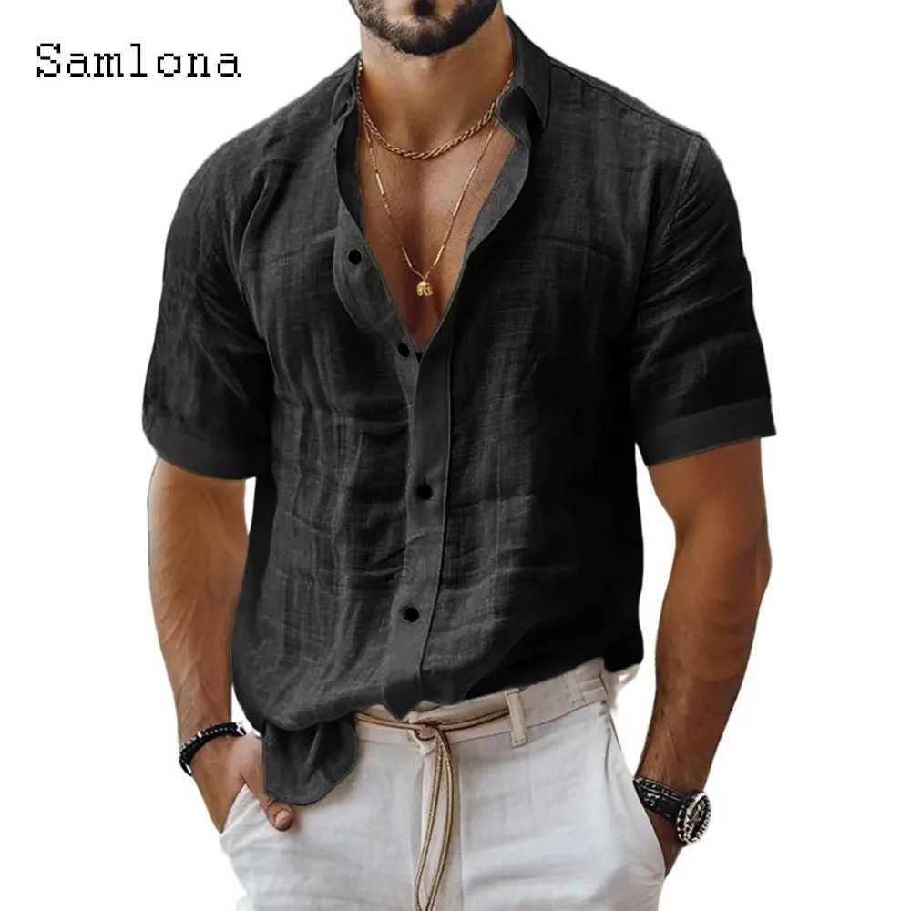 Men Short Sleeve Board Shirt Clothing 2025 Europe Summer Fashion Basic Top Solid White Blouse Plus Size Mens Casual Beach Shirts W250627