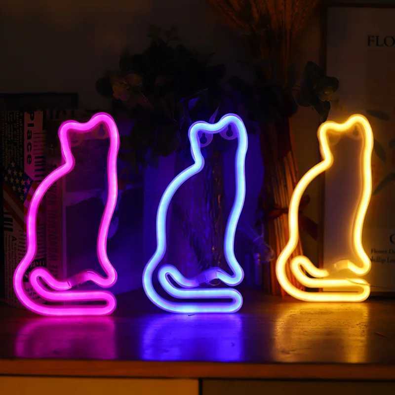 2025 New Cat LED Neon Sign USB/Battery Powered LED Light for Bedroom Room Decoration Gift Night Light Decoration Party Holiday XJ250626