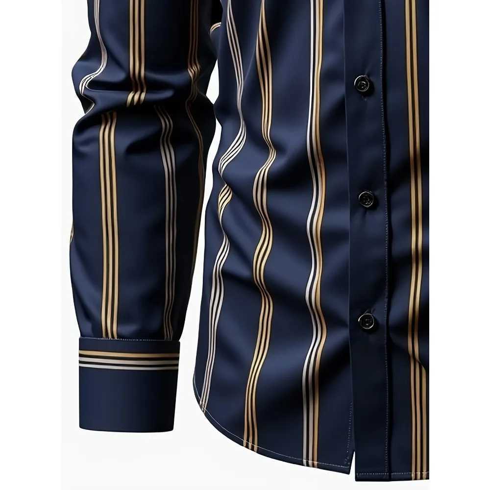 FGKKS New Mens Dress Shirt Fashion Long Sleeve Mens Casual Elastic Fabric Striped Male Smart Shirt W250627