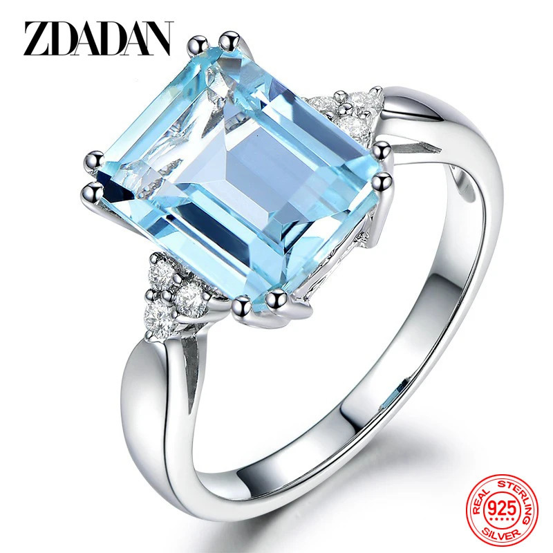 ZDADAN 925 Sterling Silver Fashion Aquamarine Gemstone Ring For Women Wedding Party Jewelry Gifts Wholesale 250626 - view 5