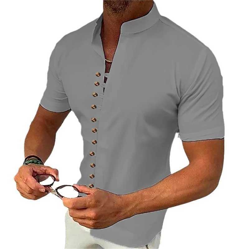 New Retro Mens Cotton-linen Casual Loose Short-sleeved Henley Shirt W250627