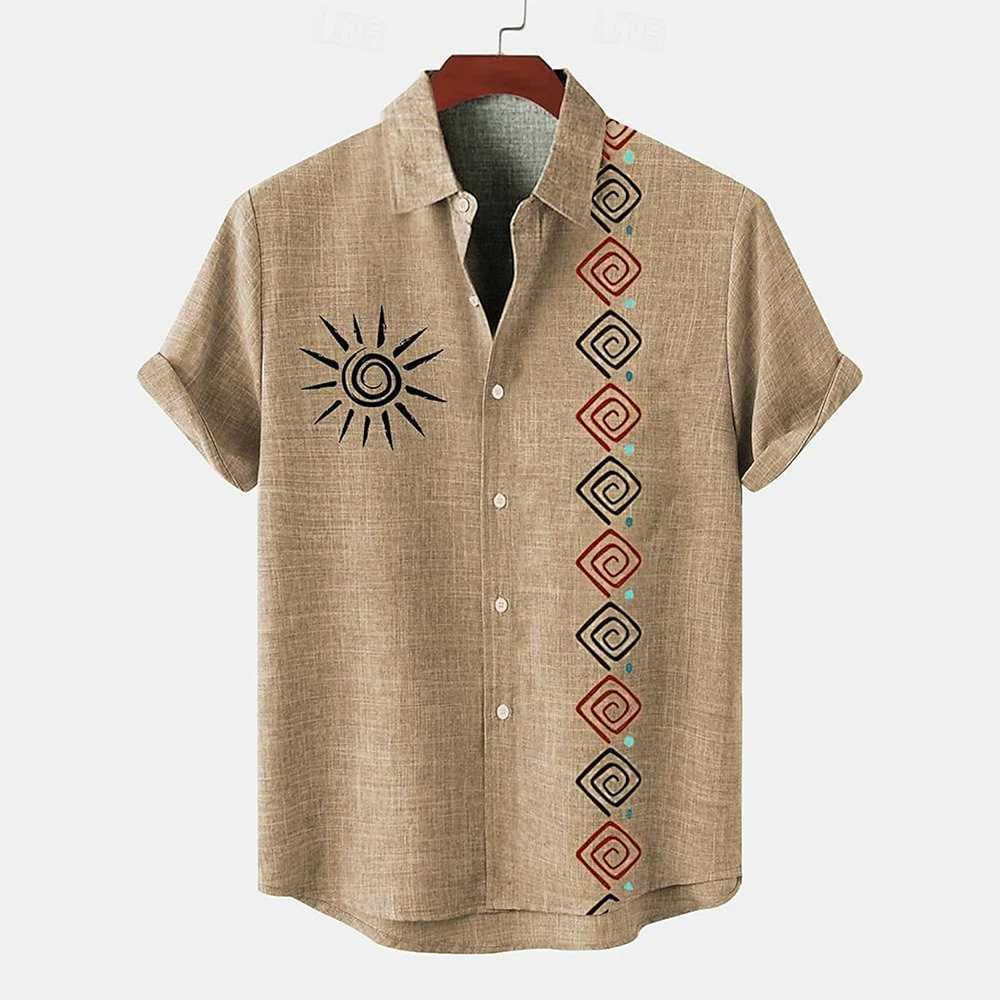2024 Mens Shirt Short Sleeved Ethnic Style Casual Hawaiian Shirt Man 3D Print Fashion Retro Mens Clothing Top Summers W250627