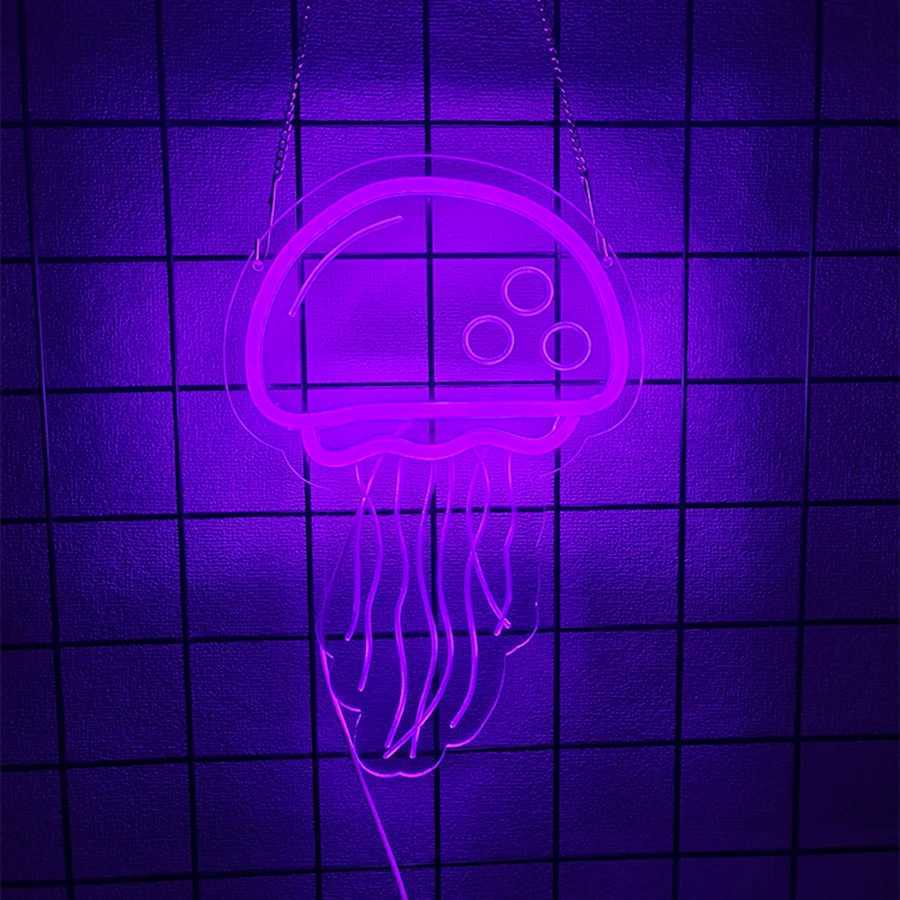 Jellyfish Neon Sign for Wall Decor Under The Sea Night Lamp Fish for Lamp Night Light Ocean Theme Birthday Decoration Room Decor XJ250626