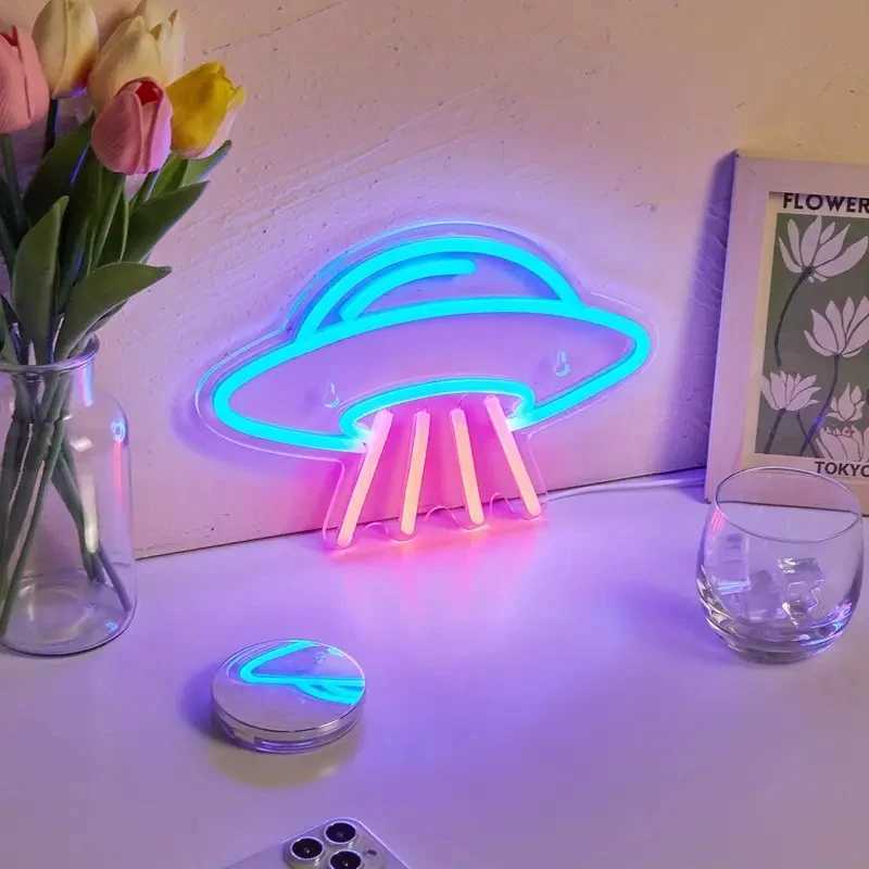 LED Neon Lights Dimmable Space Neon Signs for Wall UFO Neon Light up Sign for Bedroom Kids Space Game Room Neon Wall Signs Decor XJ250626