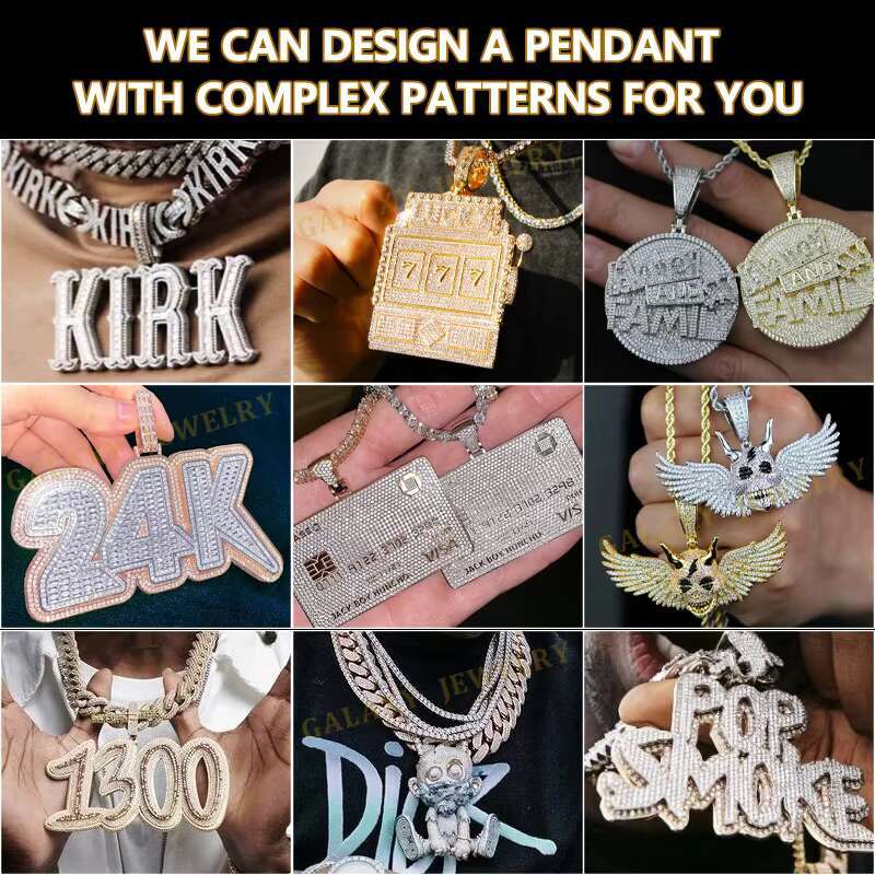 Custom Diamond Chain Pendant Iced Out Vvs Moissanite Hiphop Pendant Fine Jewelry Baguette Name Moissanite Pendant