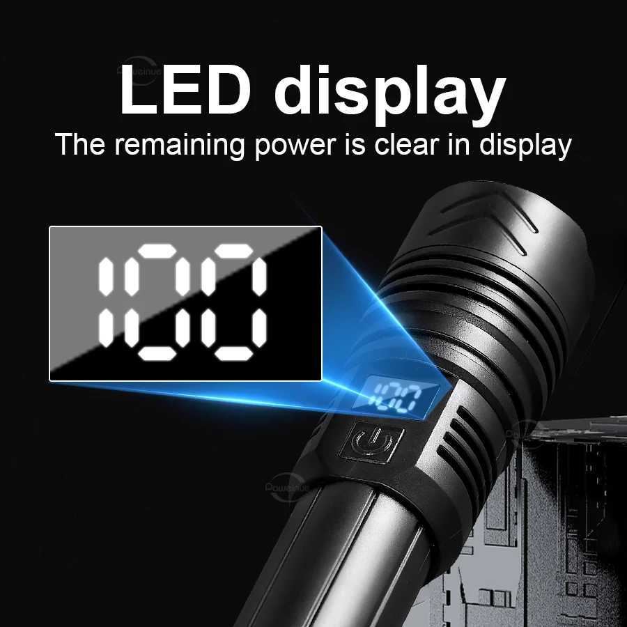 15000000 LM High Strong Power LED Flashlight with Display Light USB Charging Tactical Torch Camping Fishing Emergency Zoom Lights W250701