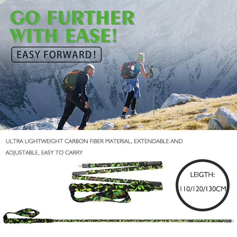 OKHEALING Carbon Hiking Poles Stick Carbon Fiber Ultra Lightweight Retractable Walking Sticks Trekking Poles Foldable Cabonfiber