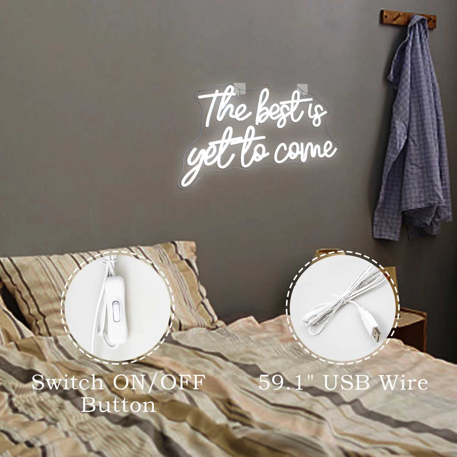 The Best Is Yet To Come Neon Sign Wall Decor White art Letter Led Neon USB Powered Bar Wedding Kids Room Neon Birthday Party XJ250626