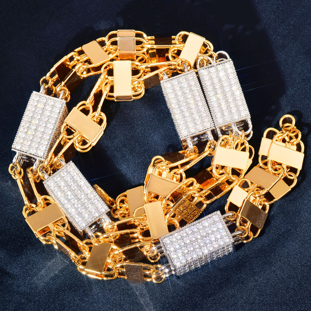 New Release Luxury VVS Moissanite Iced Out Hip Hop Square Box Chain Multi-Size High-Quality Statement Jewelry Passes the Diamond Tester