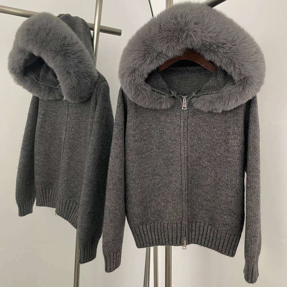 OFTBUY Hooded Oversized Cardigan Women 2025 Autumn Faux Sweater Female Solid Fake Fur Knitting Coat Fashion Loose Knitwear