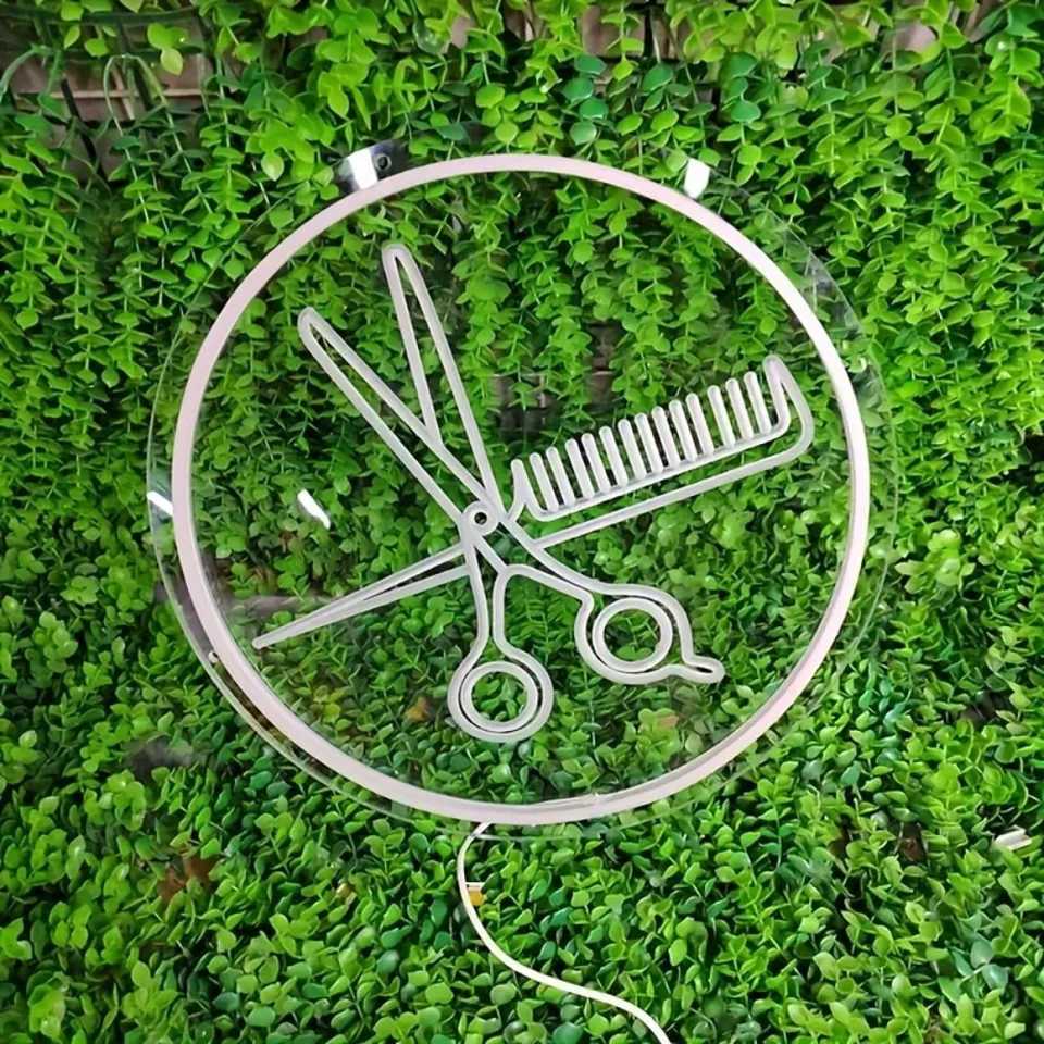 Hair Salon Neon Wall Decorative Sign Hairdresser Bedroom Studio LED Wall Mounted Hairdressing Light USB Powered Comb and Scissor XJ250626
