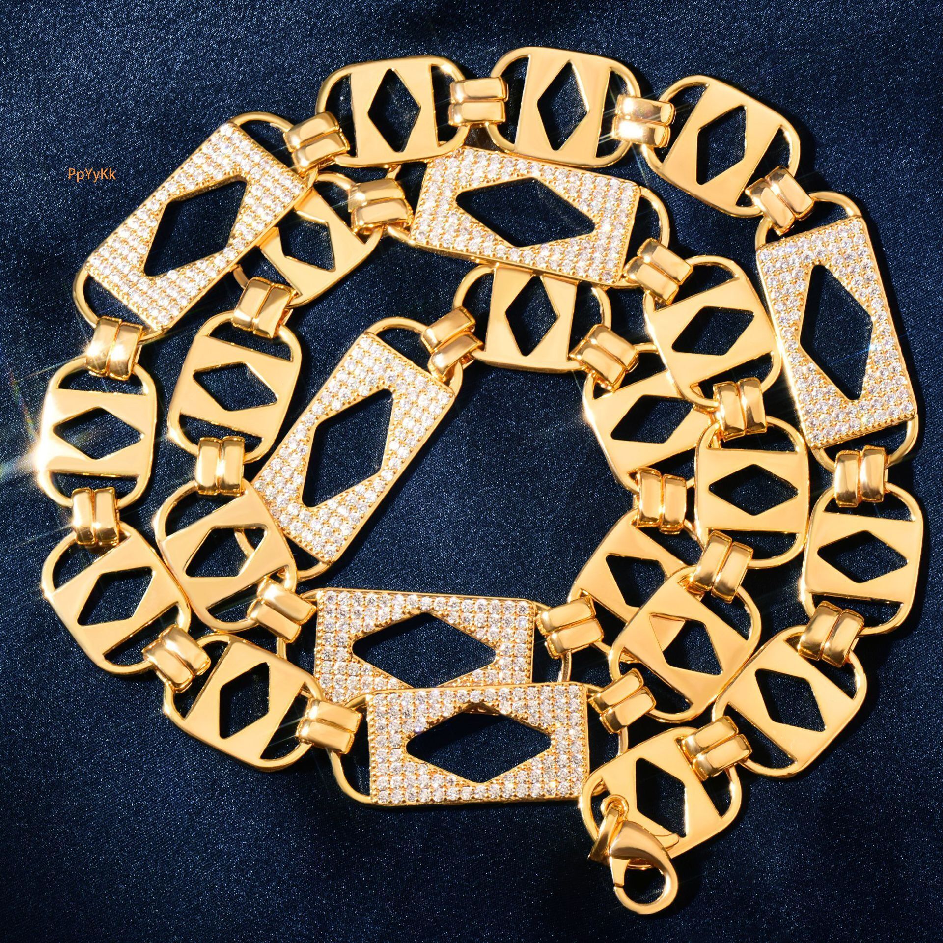 14mm Luxury VVS Moissanite Iced Out Hip Hop Rhombus Cube Chain Edgy Creative Multi-Size Statement Jewelry Passes the Diamond Tester