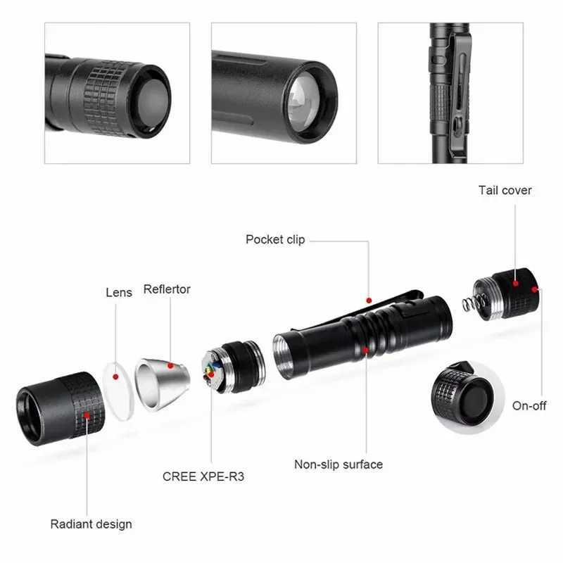 Mini LED Camping Fishing Flashlight Pen Light Mini Portable LED Tactical Flashlight For The Dentist for Hiking EDC Torch Lantern W250701