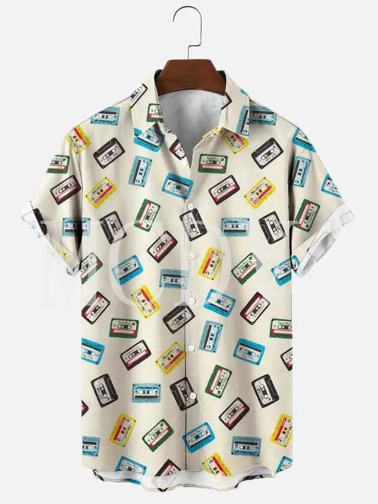 Mens Rockabilly Vintage Rocker Rock N Roll Printed Casual Breathable Short Sleeve Hawaiian Shirt W250627