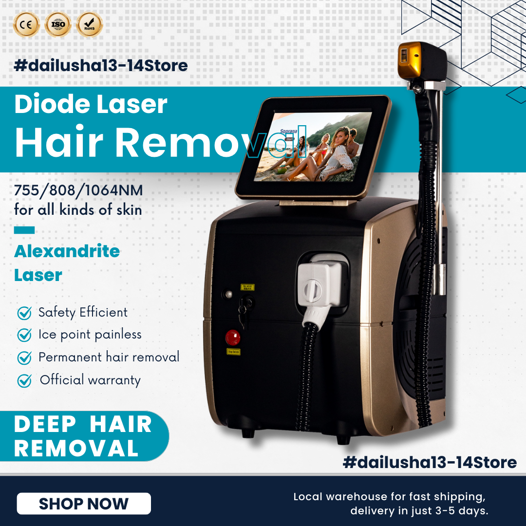 Alexandrite Diodo Laser Hair Removal Skin Rejuvenation Machine Cooling 3 Wavelength 755/808/1064nm Painless Permanent Epilation