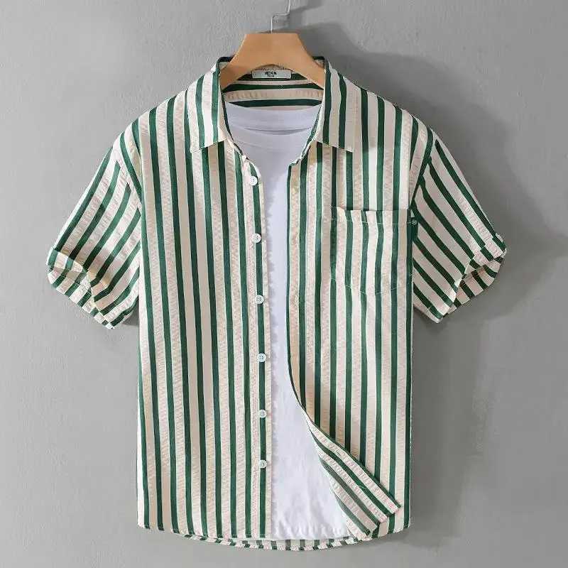 Shirts for Men with Pocket Striped Short Sleeve Mens Shirt Tops Original High Quality Luxury Sleeves Slim Fit Cotton Normal Sale W250627