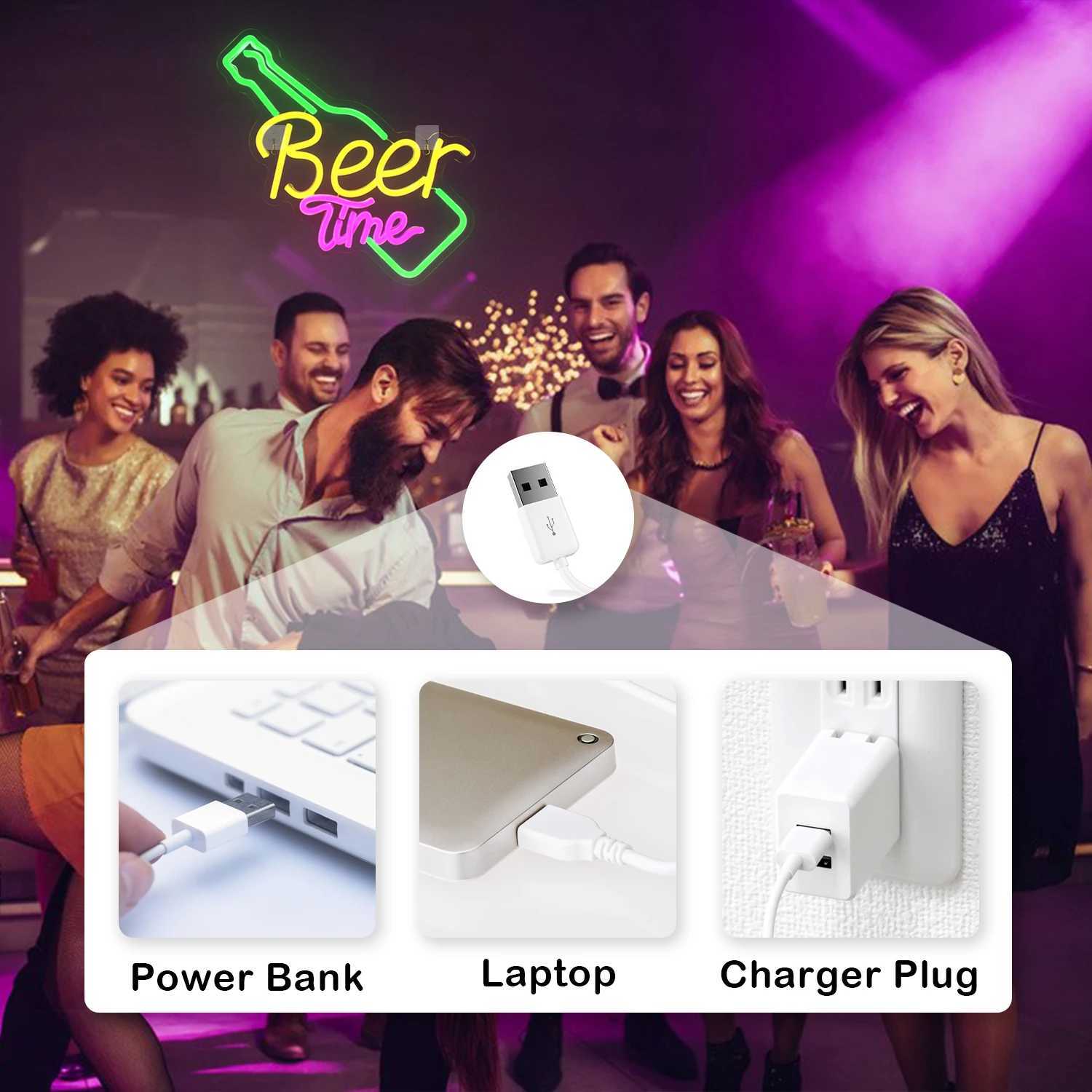 Beer Time LED Neon Sign Shop Bar Restaurant Hotel Decorative Light Neon Bedroom Wall Kitchen Personalized Decor Night Light USB XJ250626