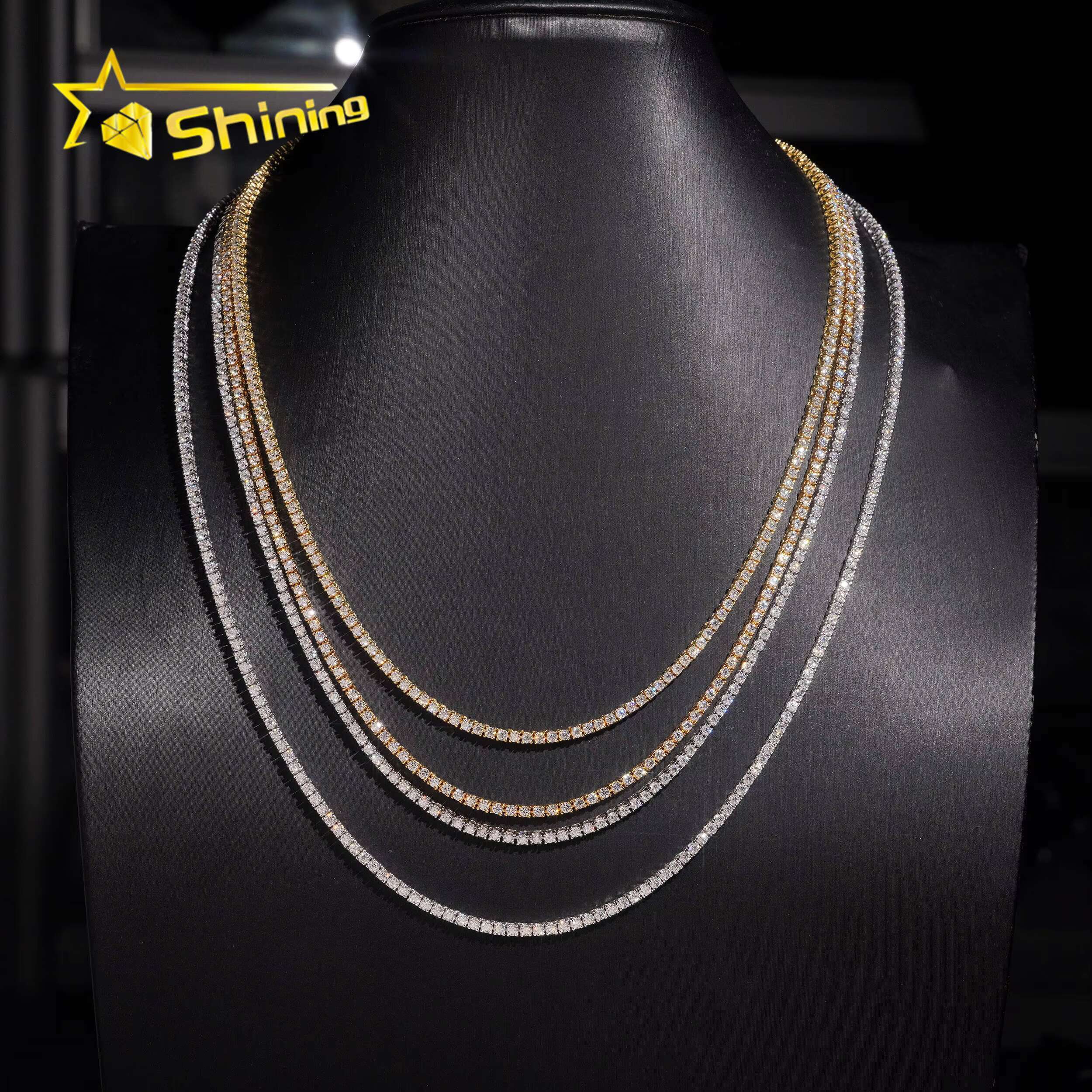 USA Warehouse Local Stock 2mm 3mm Tennis Chain 925 Solid Silver Hip Hop Iced Out GRA Moissanite Diamond Sparkling Tennis Chain